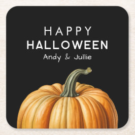 大きなカボチャを持つハッピーハローウィン スクエアペーパーコースター