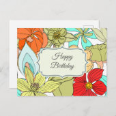大きなカラフルな花でハッピーバースデー ポストカード (正面/裏面)