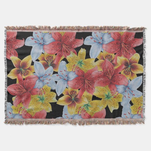 大きなカラフルはっきりしたの花フローラ スローブランケット (正面)