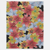 大きなカラフルはっきりしたの花フローラ フリースブランケット (正面)