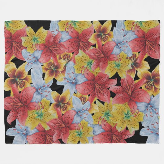 大きなカラフルはっきりしたの花フローラ フリースブランケット (正面(横))