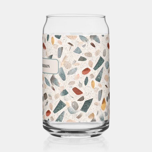 大きなガラスチップのレトロテラゾーパターンの缶グラス ガラス缶 (左)