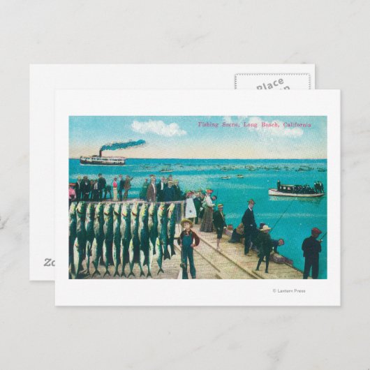 大きなキャッチを持つ魚釣りシーン ポストカード (正面/裏面)