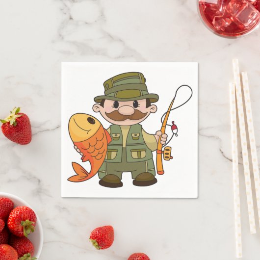 大きなキャッチ魚釣りを持つ漫画の釣り人おもしろい スタンダードカクテルナプキン (インサイチュ)