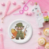 大きなキャッチ魚釣りを持つ漫画の釣り人おもしろい ペーパープレート (パーティー)