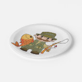 大きなキャッチ魚釣りを持つ漫画の釣り人おもしろい ペーパープレート (アングル)