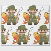 大きなキャッチ魚釣りを持つ漫画の釣り人おもしろい ラッピングペーパー (フラット)