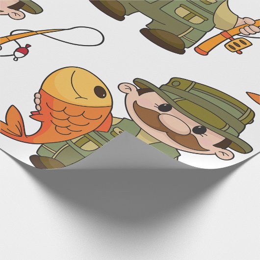 大きなキャッチ魚釣りを持つ漫画の釣り人おもしろい ラッピングペーパー