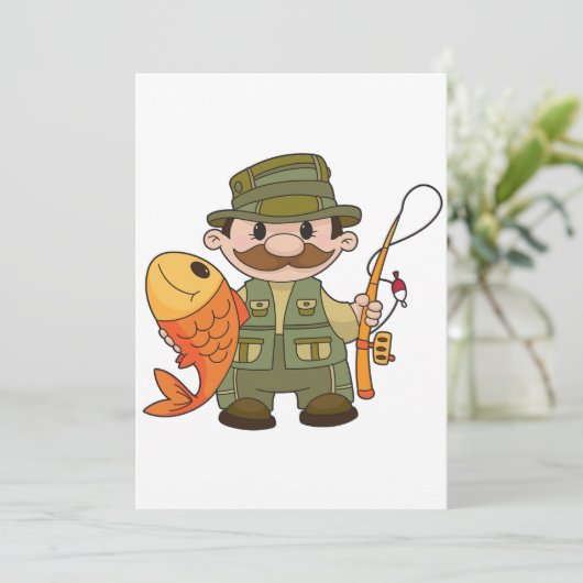 大きなキャッチ魚釣りを持つ漫画の釣り人おもしろい 招待状 (スタンド正面)