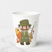 大きなキャッチ魚釣りを持つ漫画の釣り人おもしろい 紙コップ (正面)