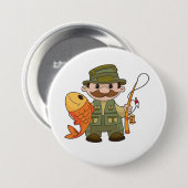 大きなキャッチ魚釣りを持つ漫画の釣り人おもしろい 缶バッジ (正面&裏面)