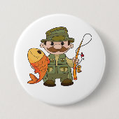 大きなキャッチ魚釣りを持つ漫画の釣り人おもしろい 缶バッジ (正面)