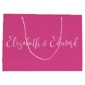 大きなギフトバッグ - ピンクとホワイトのテキスト ラージペーパーバッグ (裏面)