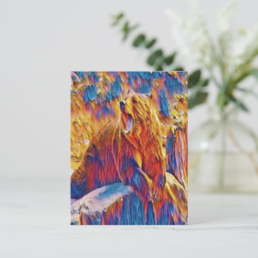 大きなクマのあくびをしている ポストカード (スタンド正面)