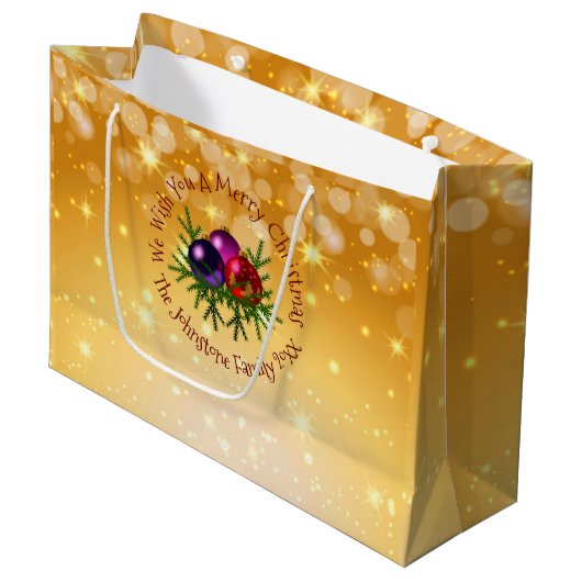大きなクリスマスに一致する名前を追加金ゴールド抱き枕 ラージペーパーバッグ (正面アングル)