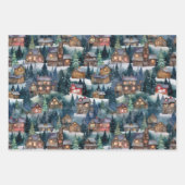 大きなクリスマスウィンターキャビンウォーターカラー ラッピングペーパーシート (正面)