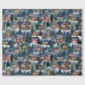 大きなクリスマスウィンターキャビンウォーターカラー ラッピングペーパー (フラット)