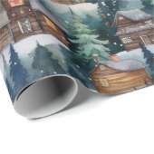 大きなクリスマスウィンターキャビンウォーターカラー ラッピングペーパー (ロールコーナー)