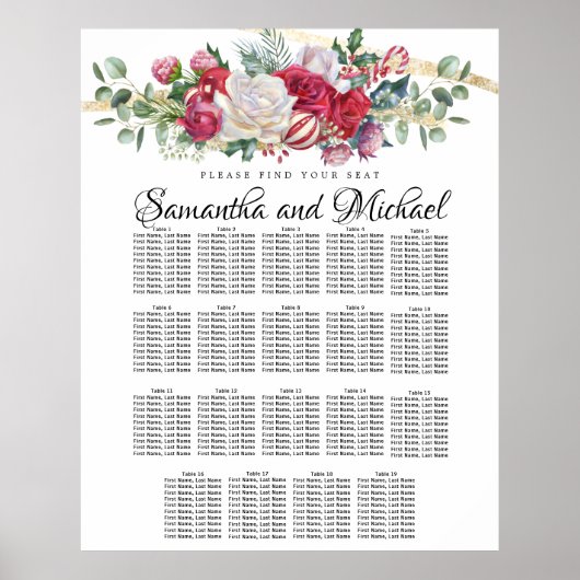 大きなクリスマスグリーン19テーブルの座席表 ポスター (正面)