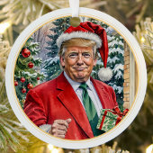 大きなクリスマスサンタトランプMAGAを持っている メタルオーナメント