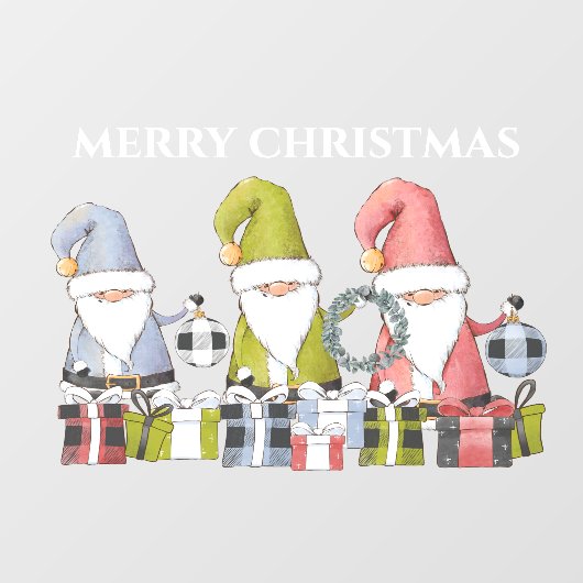 大きなクリスマスサンタ小人とオーナメント ウィンドウサイン (シート)