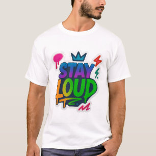 大きなグラフィティネオンのアートワークを残す Tシャツ