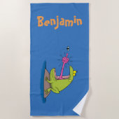 大きなグリーンカエルのキャッチfly cartoon ビーチタオル (正面)