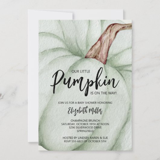 大きなグリーンカボチャの赤ちゃんシャワー 招待状 (正面)