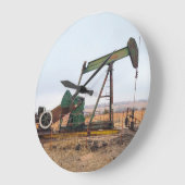 大きなグリーンパンプジャックイン油場 ラージ壁時計 (傾斜)