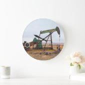 大きなグリーンパンプジャックイン油場 ラージ壁時計 (ホーム)