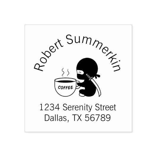 大きなコーヒーマグのアドレスを持つ小さな忍者 ラバースタンプ (インプリント)