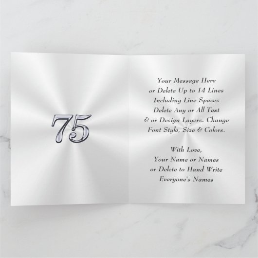 大きなゴージャスな妻、母、姉妹75番目の誕生日カード カード (内部)