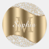 大きなゴールドのイニシャル、ホワイトスクリプト名、ダイヤモンド ラウンドシール (正面)