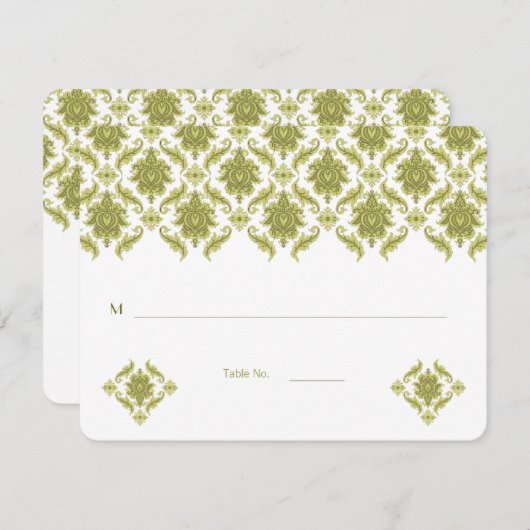 大きなサイズのオリーブのダマスクウェディングテーブル座席表 招待状 (正面/裏面)