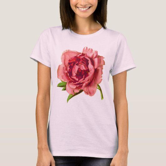 大きなサンゴのピンクの牡丹の花 Tシャツ (正面)