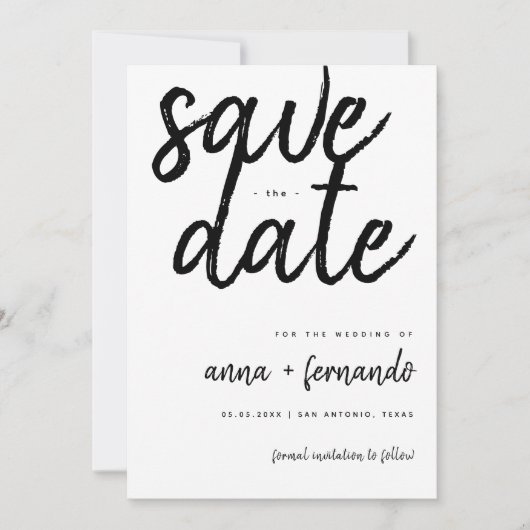 大きなスクリプト黒と白の結婚式の日付を保存 招待状 (正面)