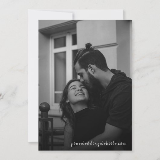 大きなスクリプト黒と白の結婚式の日付を保存 招待状 (裏面)