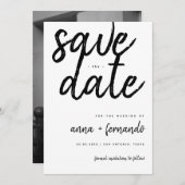 大きなスクリプト黒と白の結婚式の日付を保存 招待状 (正面/裏面)