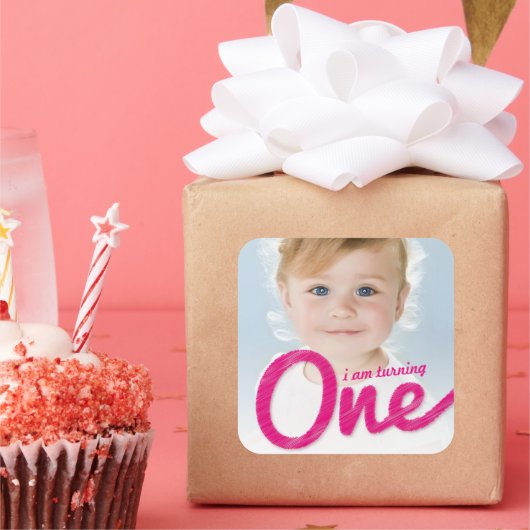 大きなスケッチ1人の女の子1歳の誕生日パーティーのお土産写真 スクエアシール (パーティー)