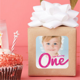 大きなスケッチ1人の女の子1歳の誕生日パーティーのお土産写真 スクエアシール