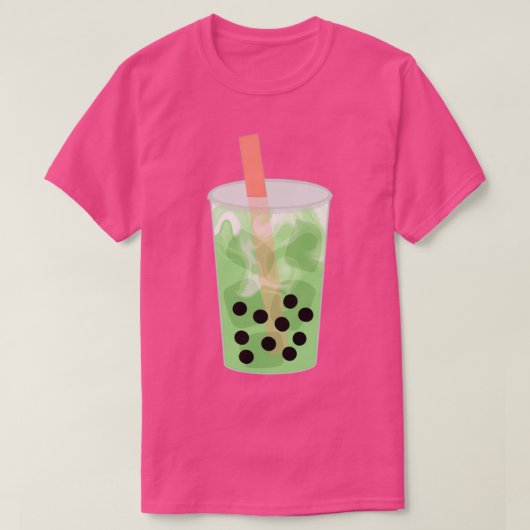 大きなストローと抹茶ボバミルクティー Tシャツ (デザイン正面)