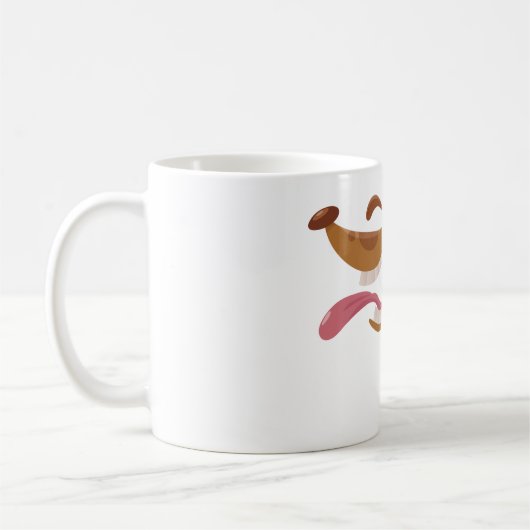 大きなスマイルと舌を出す漫画の犬 コーヒーマグカップ (左)