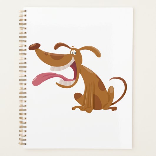 大きなスマイルと舌を出す漫画の犬 プランナー手帳 (正面)