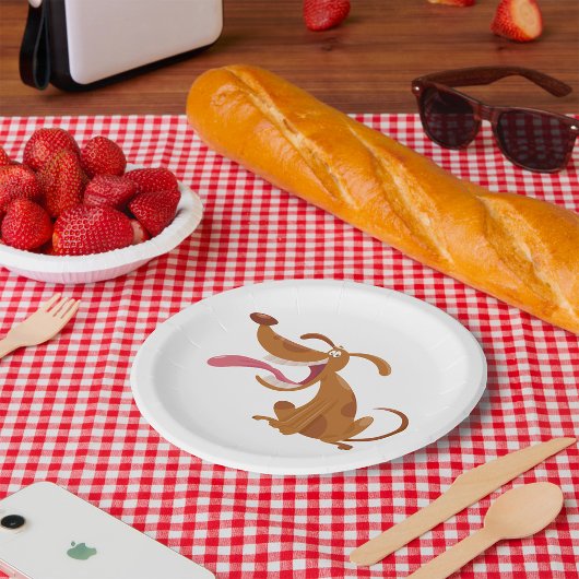 大きなスマイルと舌を出す漫画の犬 ペーパープレート