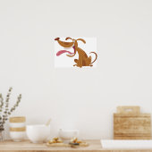 大きなスマイルと舌を出す漫画の犬 ポスター (キッチン)