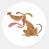 大きなスマイルと舌を出す漫画の犬 ラウンドシール (正面)