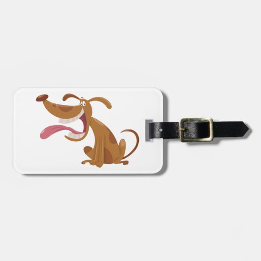 大きなスマイルと舌を出す漫画の犬 ラゲッジタグ (正面横)