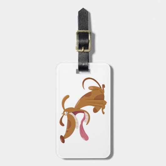 大きなスマイルと舌を出す漫画の犬 ラゲッジタグ (正面縦)