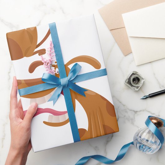 大きなスマイルと舌を出す漫画の犬 ラッピングペーパー