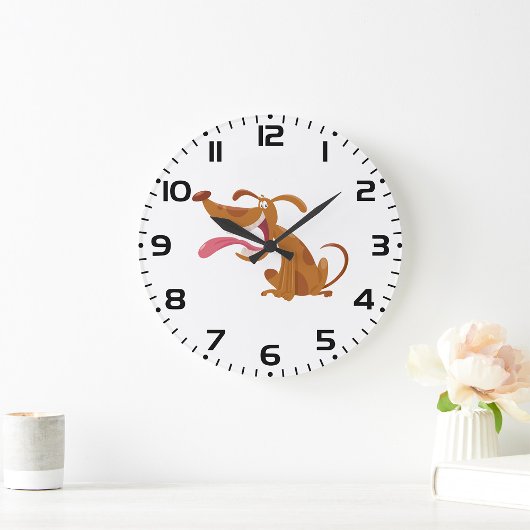 大きなスマイルと舌を出す漫画の犬 ラージ壁時計